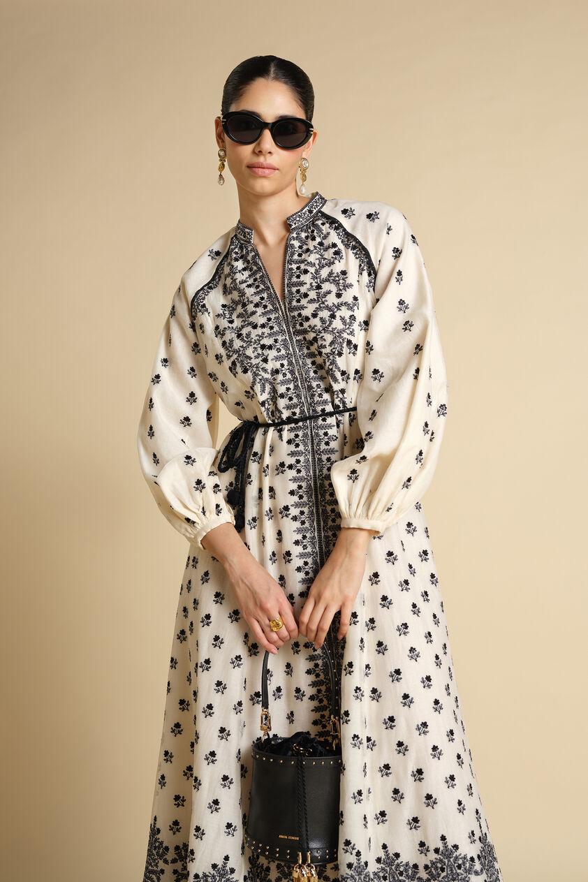 Sawsan A-Line Embroidered Mul Kaftan - White, White, image 4